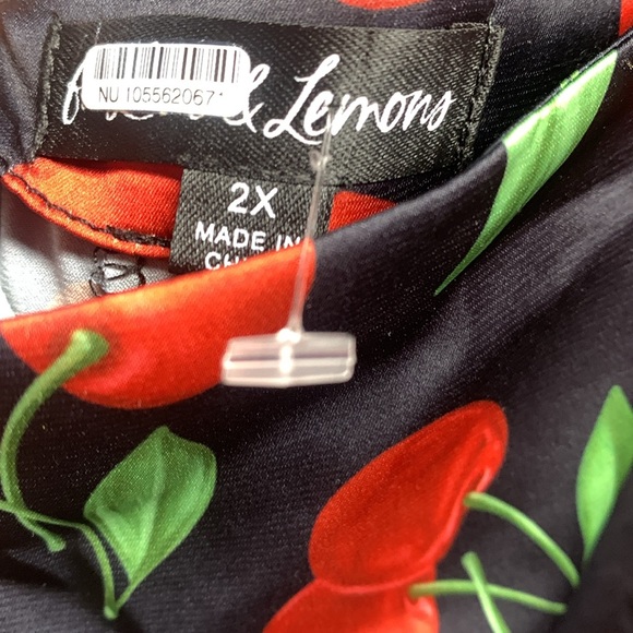 For Love & Lemons Xena Cherry Print Tie Back Cut Out Satin Side Slit Midi Dress - Picture 4 of 4